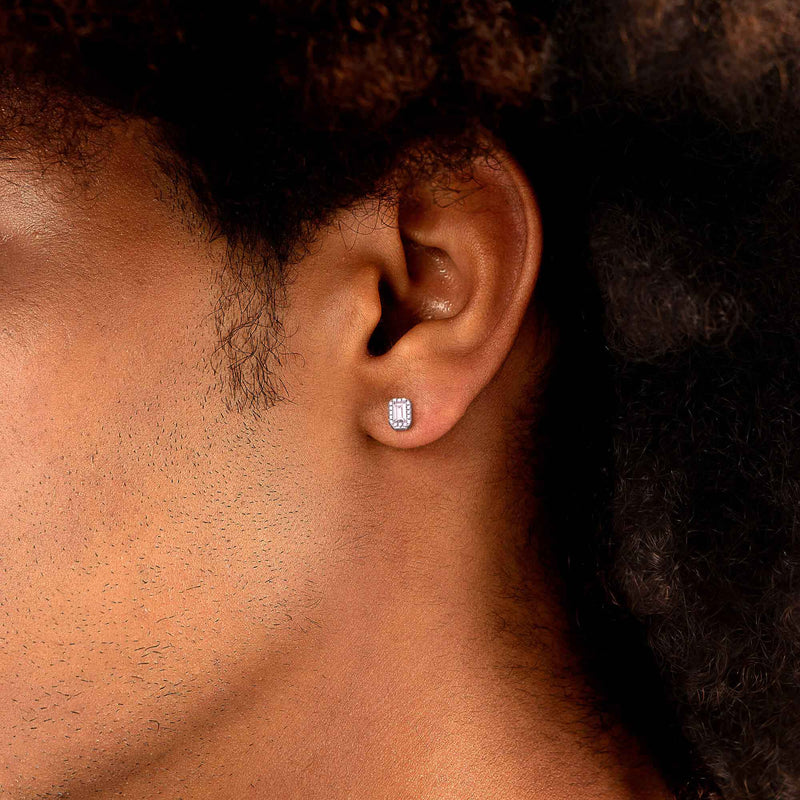 Emerald Cut Halo Stud Earring - APORRO