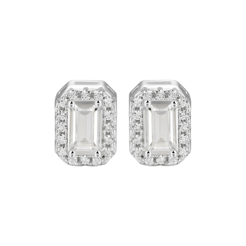 Emerald Cut Halo Stud Earring - APORRO