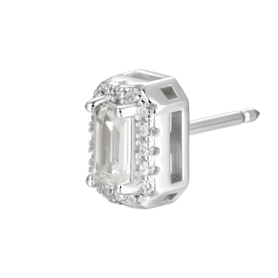 Emerald Cut Halo Stud Earring - Single