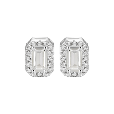 Emerald Cut Halo Stud Earring - Single