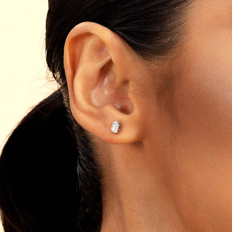 Emerald Cut Halo Stud Earring - APORRO