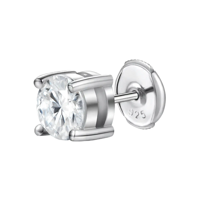 Single Moissanite Round Cut Stud Earring