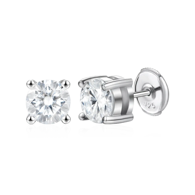 Single Moissanite Round Cut Stud Earring