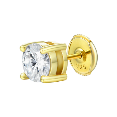 Single Moissanite Round Cut Stud Earring