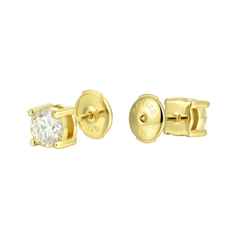 Round Cut Stud Earrings - Yellow Gold - APORRO