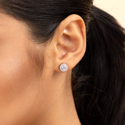 Halo Round Cut Stud Earrings - Yellow Gold