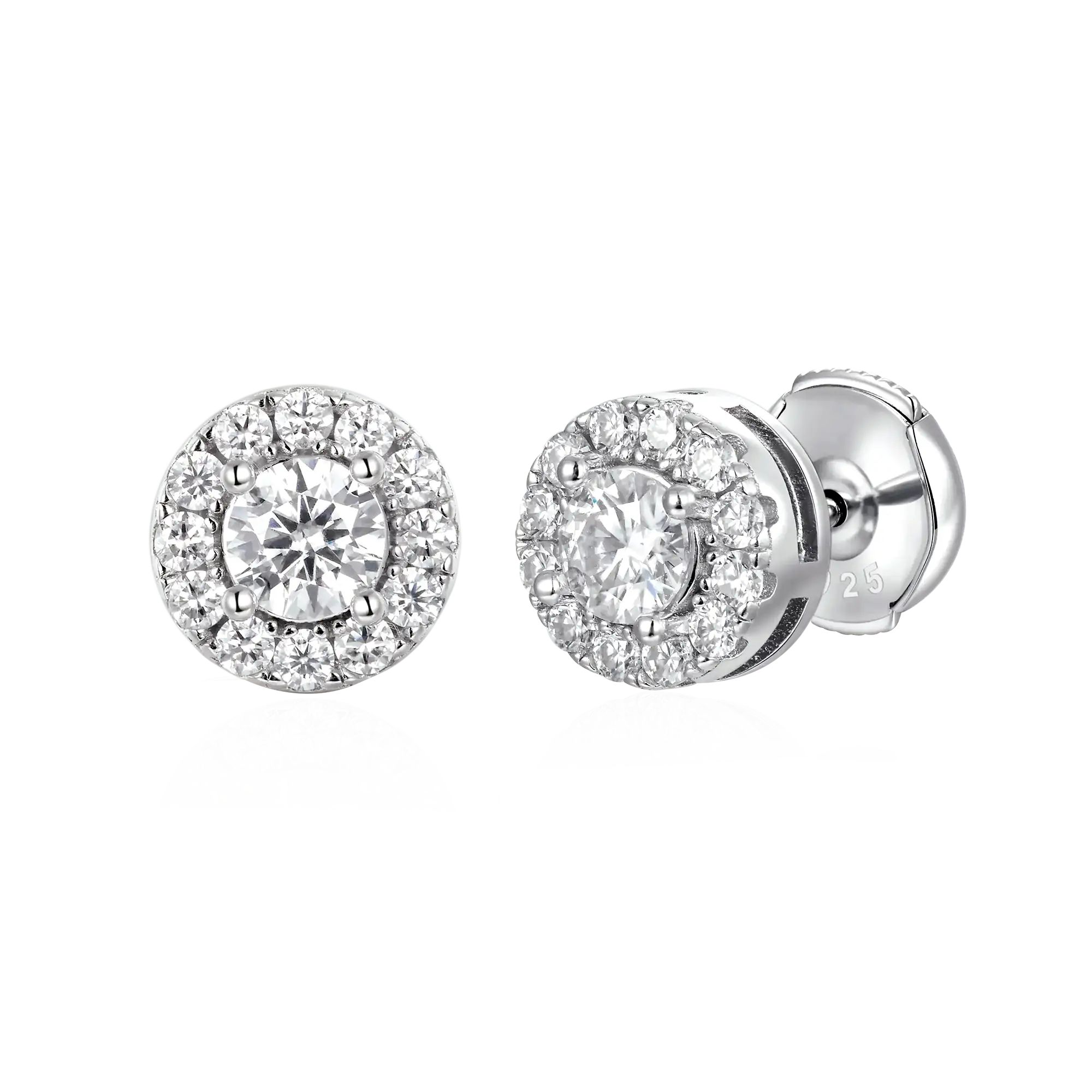 Moissanite Halo Round Cut Stud Earring