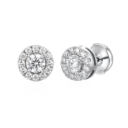 Moissanite Halo Round Cut Stud Earring