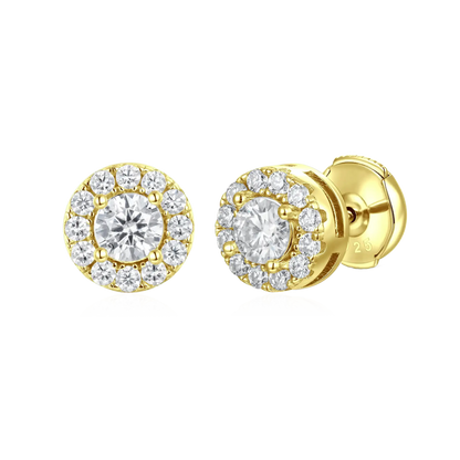 Moissanite Halo Round Cut Stud Earring