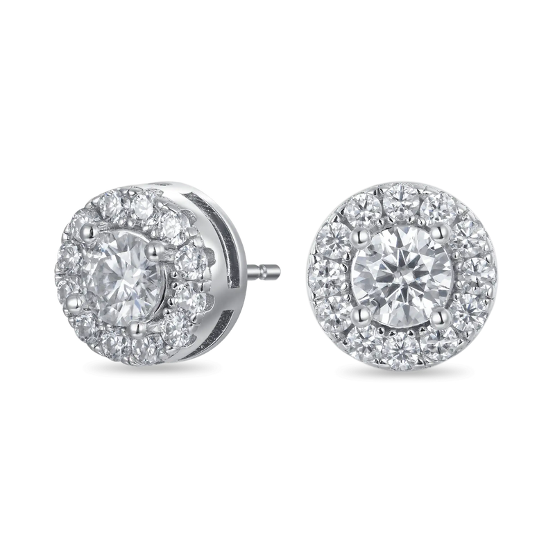 Halo Round Cut Stud Earrings - White Gold - APORRO