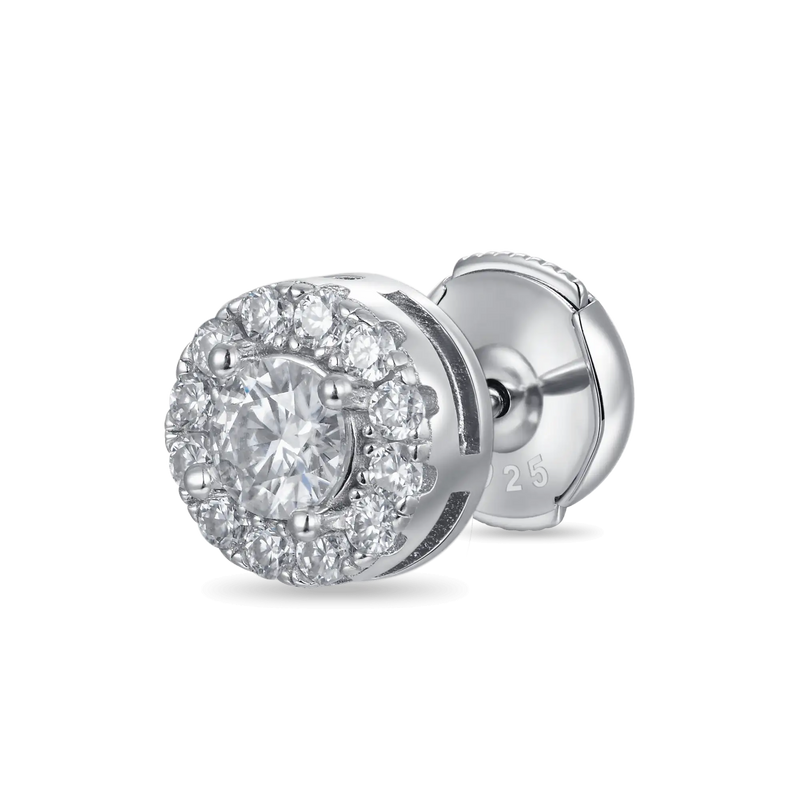 Halo Round Cut Stud Earrings - White Gold - APORRO