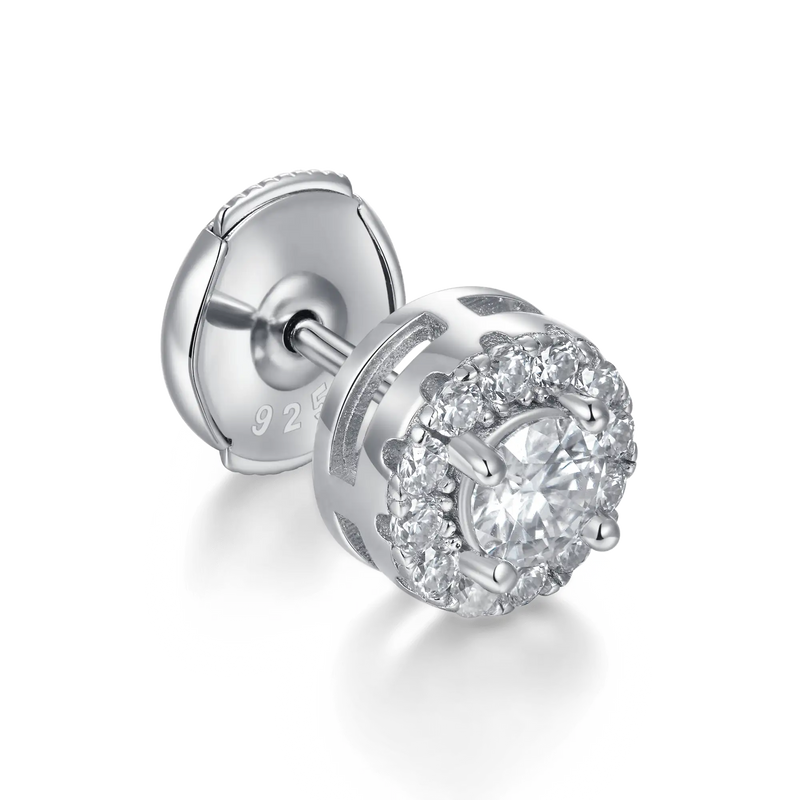 Halo Round Cut Stud Earrings - White Gold - APORRO