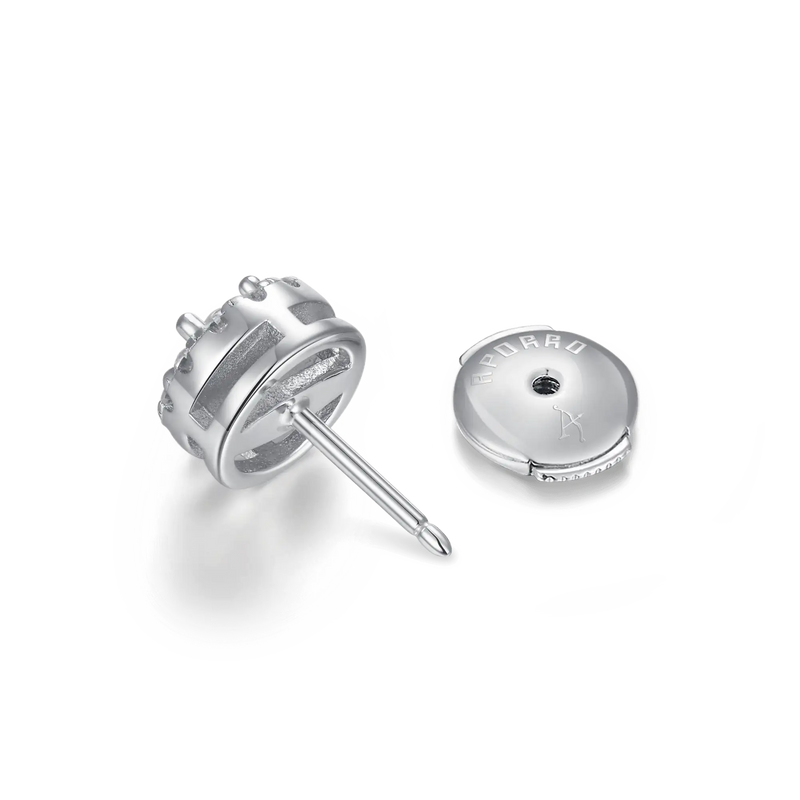 Halo Round Cut Stud Earrings - White Gold - APORRO