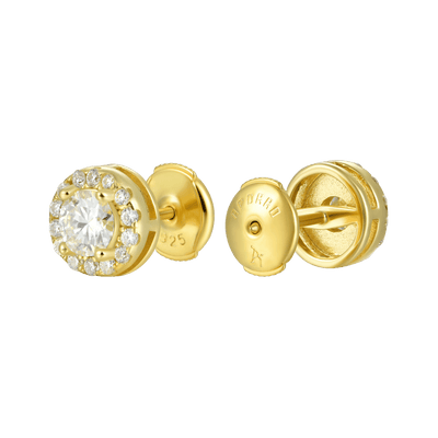Halo Round Cut Moissanite Stud Earring - Single
