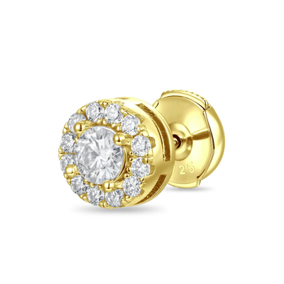Halo Round Cut Stud Earrings - Yellow Gold