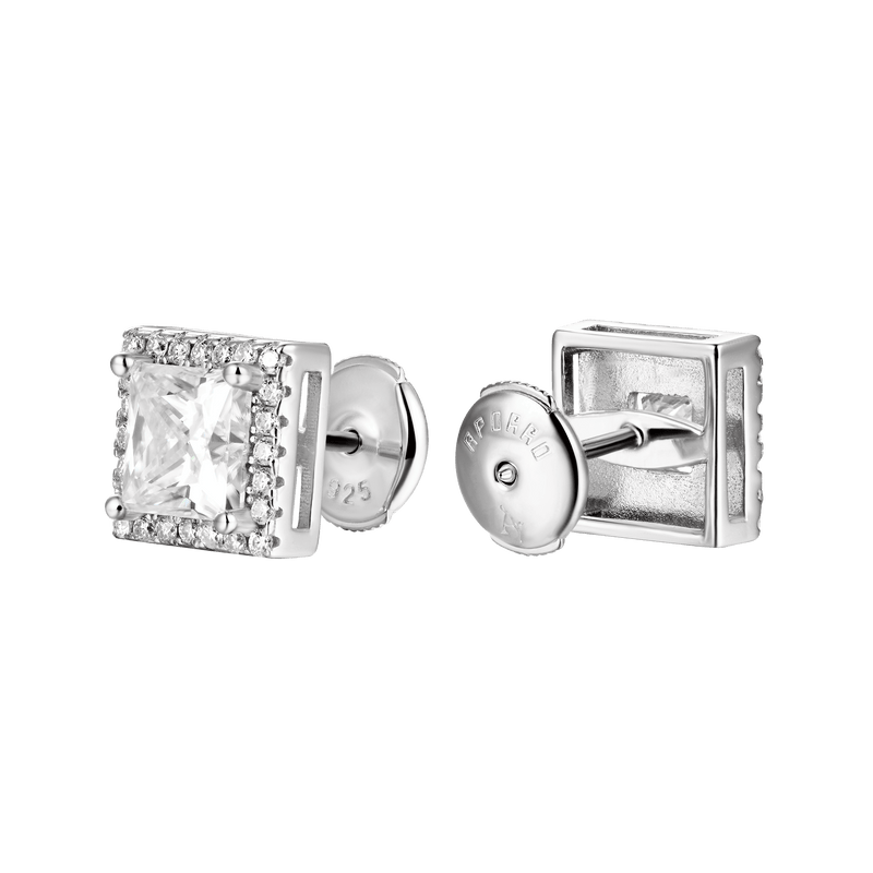 Halo Princess Cut Stud Earring - APORRO