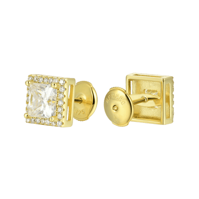 Moissanite S925 Halo Princess Cut Stud Earring