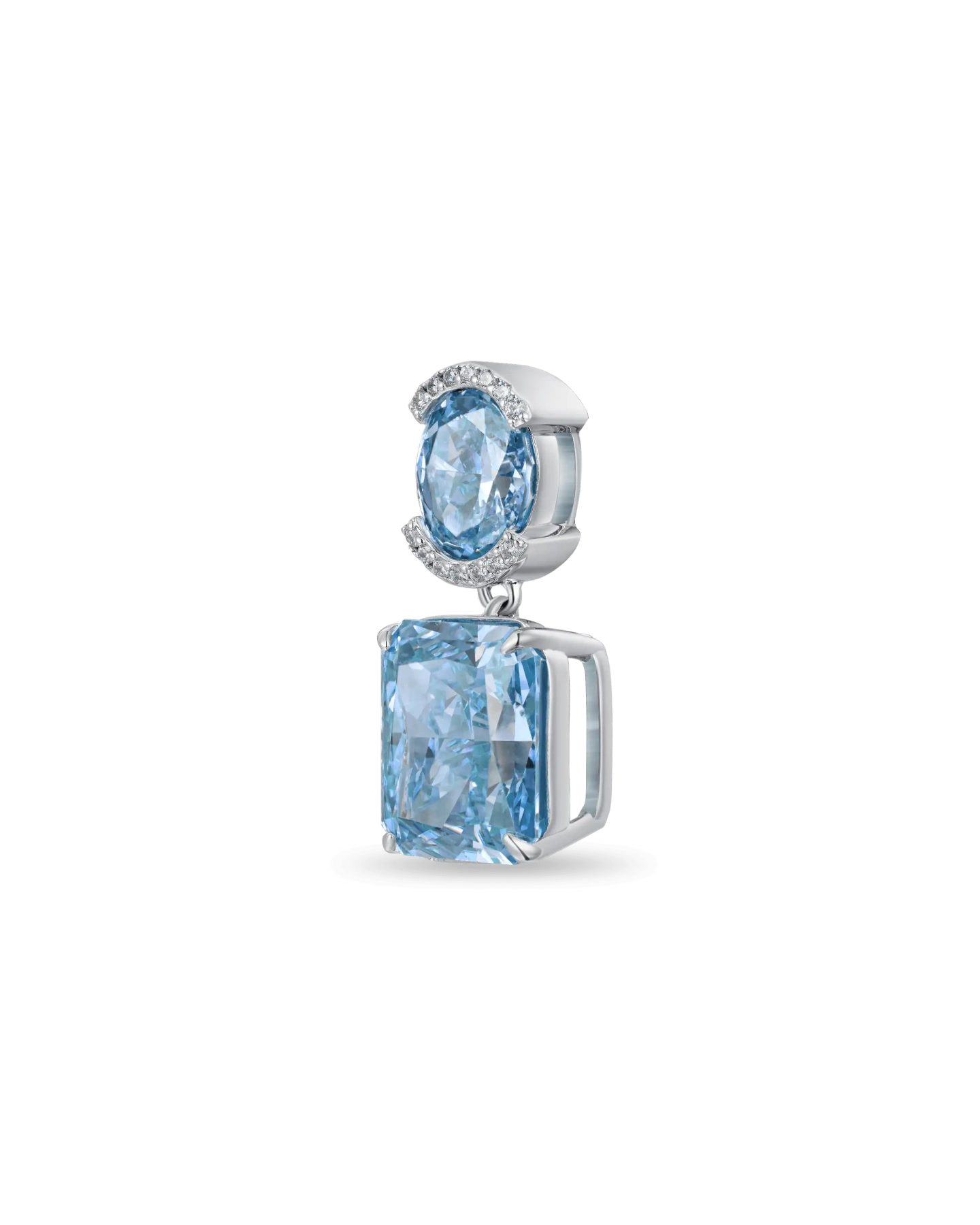 S925 Crushed Ice Emerald Cut Drop Earring - Blue Gray