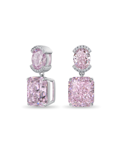 S925 Crushed Ice Emerald Cut Drop Earring - Fancy Light Pink
