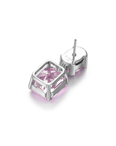 S925 Crushed Ice Emerald Cut Drop Earring - Fancy Light Pink