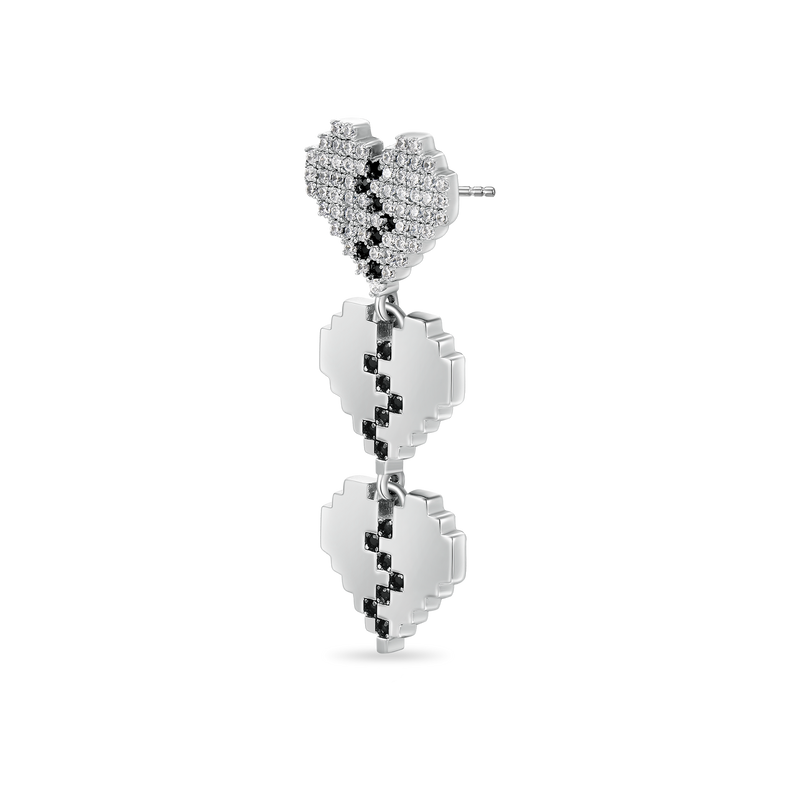 Tri-Broken Heart Pixel Drop Earring - APORRO