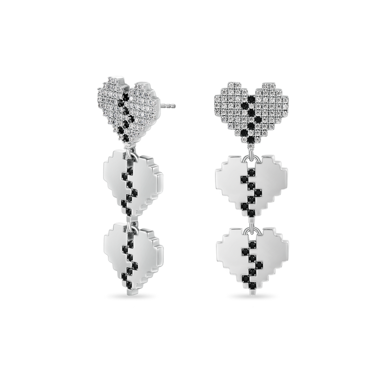 Tri-Broken Heart Pixel Drop Earring - APORRO