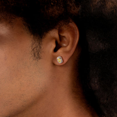S925 Crushed Ice Oval Cut Stud Earring - Fancy Yellow