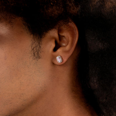 S925 Crushed Ice Oval Cut Stud Earring - Fancy Light Pink
