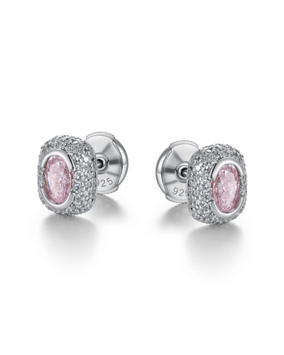 S925 Crushed Ice Oval Cut Stud Earring - Fancy Light Pink