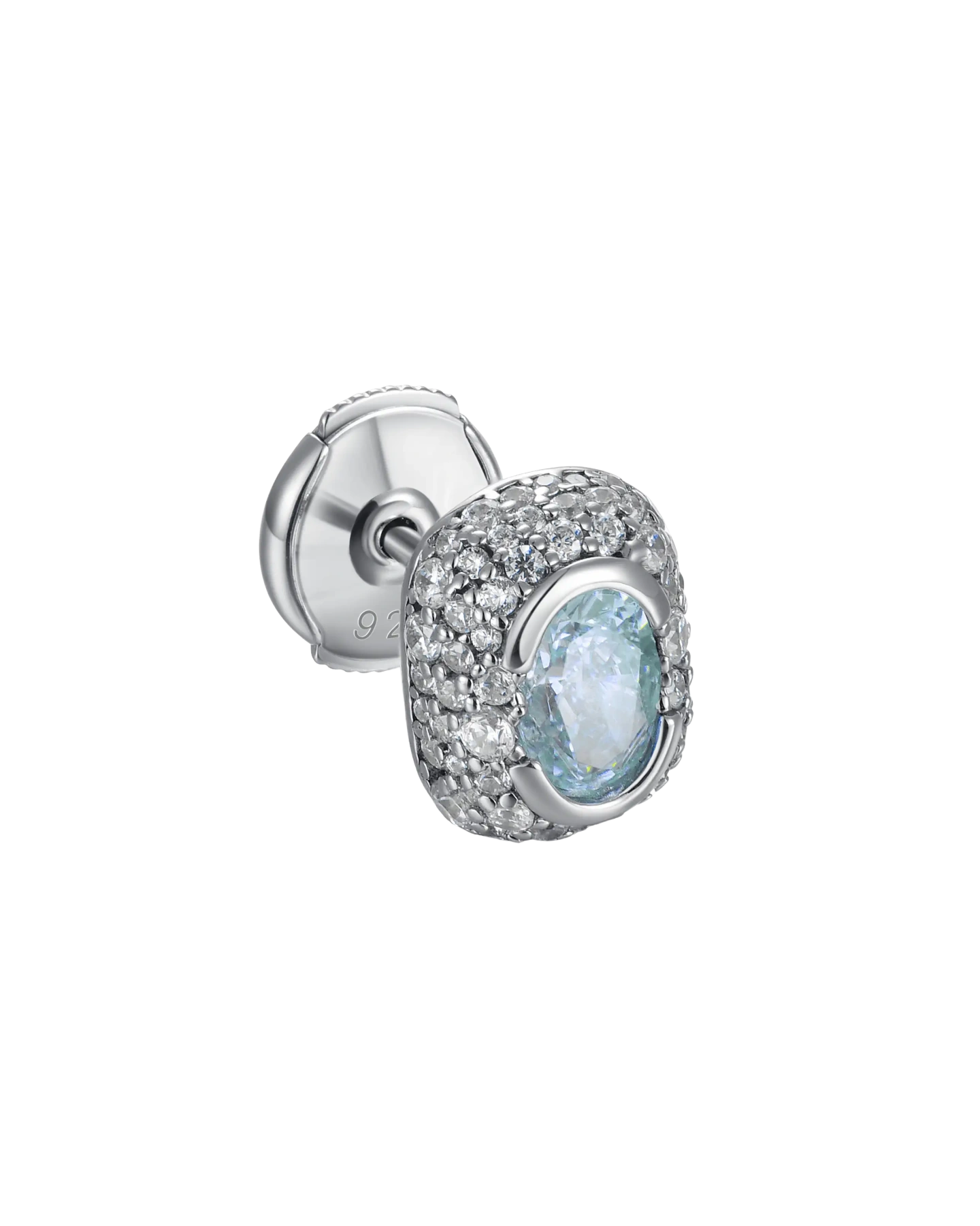 S925 Crushed Ice Oval Cut Stud Earring - Blue Gray