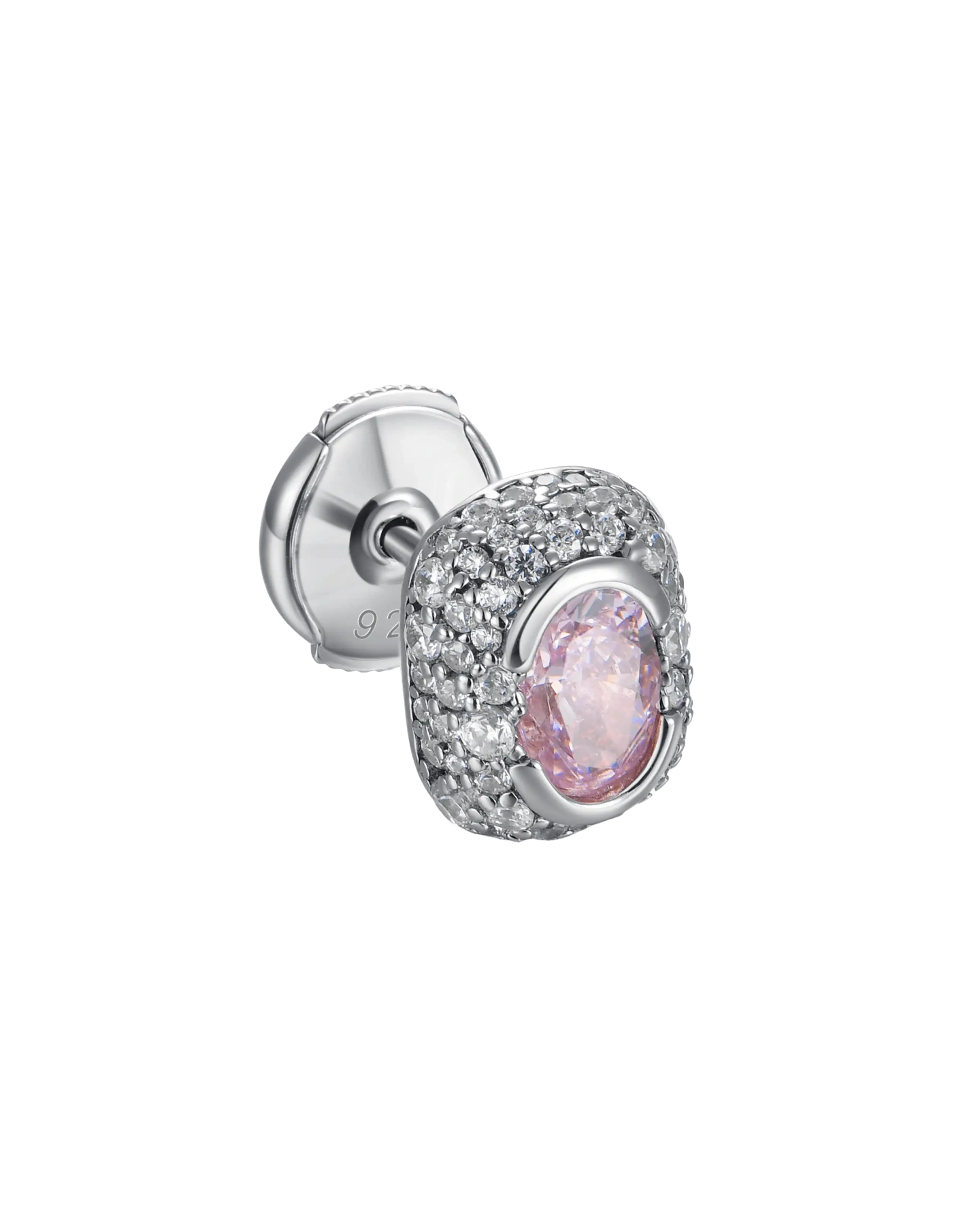 S925 Crushed Ice Oval Cut Stud Earring - Fancy Light Pink