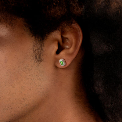 S925 Crushed Ice Oval Cut Stud Earring - Fancy Green
