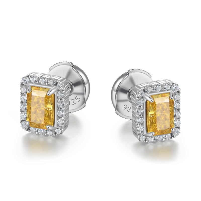 Crushed Ice Emerald Cut Stud Earring - APORRO