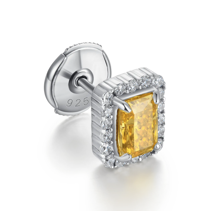 Crushed Ice Emerald Cut Stud Earring - APORRO