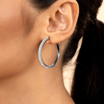 Moissanite S925 Large Paved Hoop Earring - Single