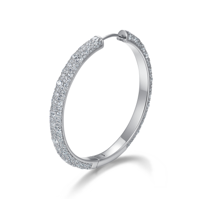 Moissanite S925 Large Paved Hoop Earring - Single