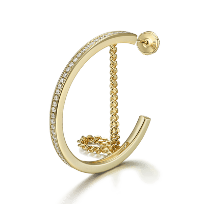 S925 Cuban Link Mix One Row Hoop Earring - Single