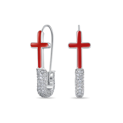 S925 Pin Cross Hoop Earring - Pair