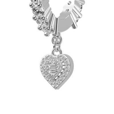 S925 Heart Baguette Mix Halo Dangly Earrings - Pair