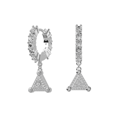 S925 Triangle Baguette Mix Halo Dangly Earrings - Pair