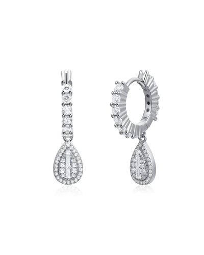 S925 Teardrop Baguette Mix Halo Dangly Earrings - Pair