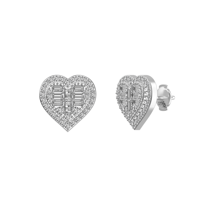 Heart Baguette Mix Halo Stud Earrings - Pair - APORRO
