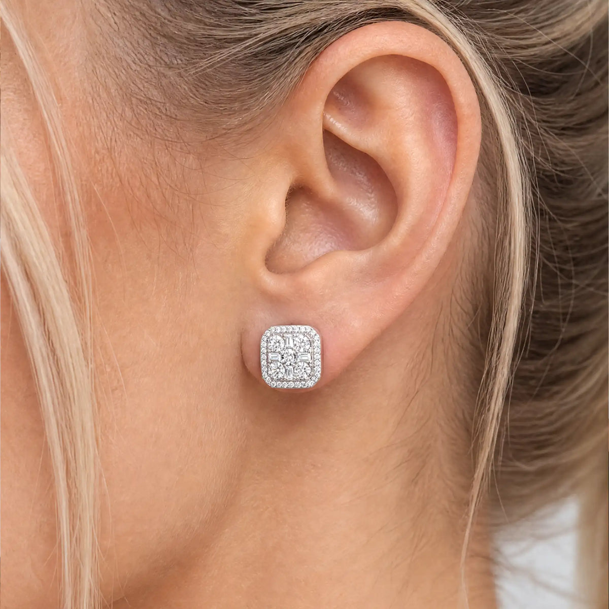 Lab diamond S925 Octagon Baguette Mix Halo Stud Earrings - Pair