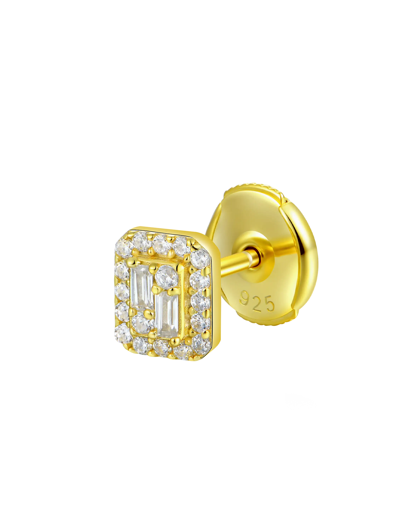 S925 Emerald Cut Mix Halo Stud Earrings - Pair