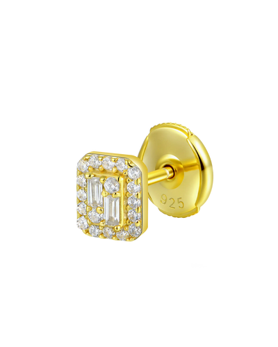 S925 Emerald Cut Mix Halo Stud Earrings - Pair