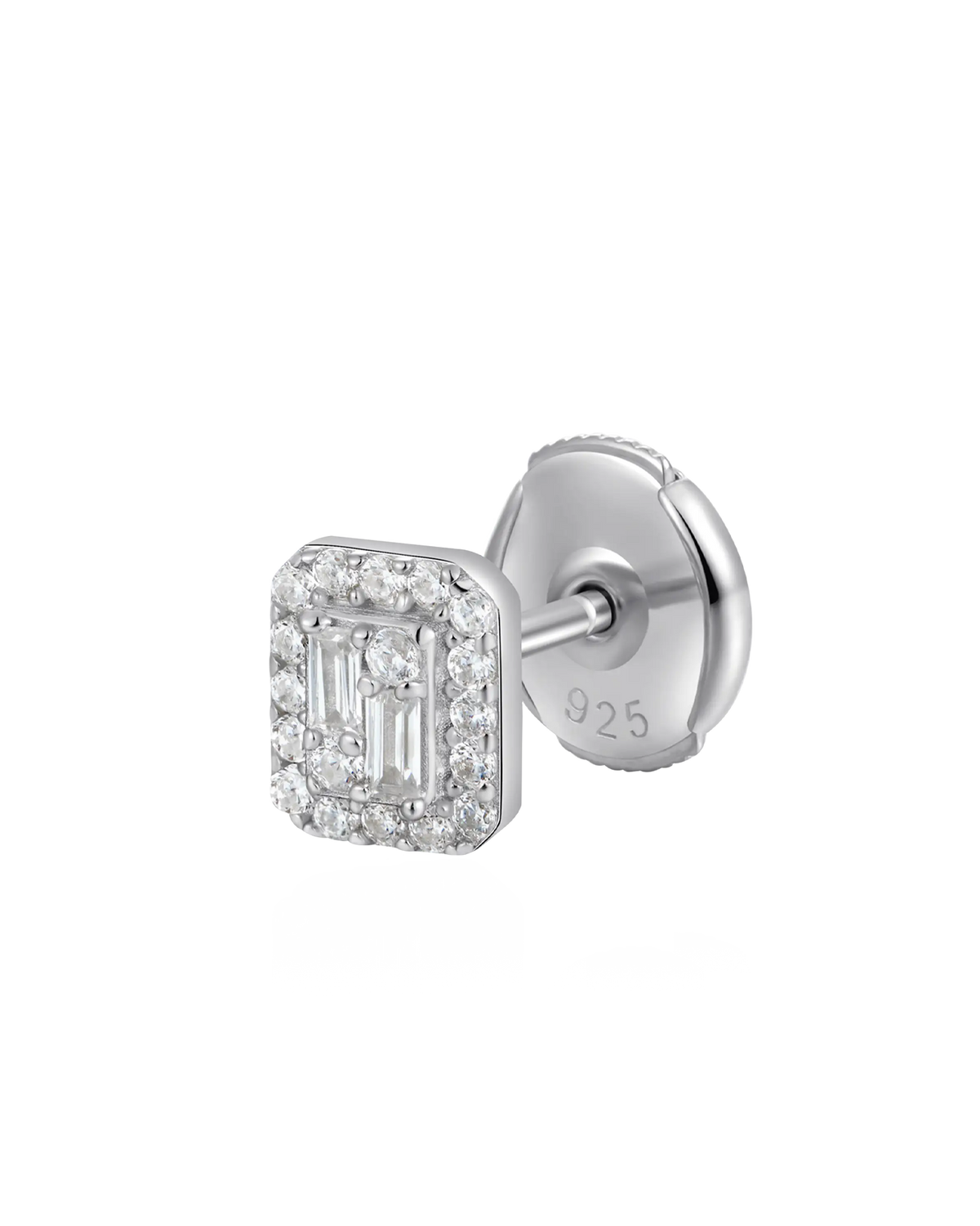 S925 Emerald Cut Mix Halo Stud Earrings - Pair