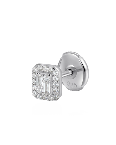 S925 Emerald Cut Mix Halo Stud Earrings - Pair