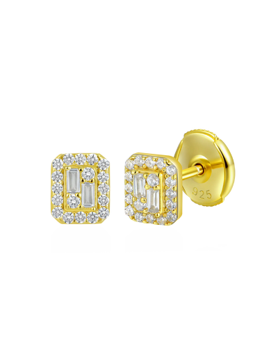 S925 Emerald Cut Mix Halo Stud Earrings - Pair