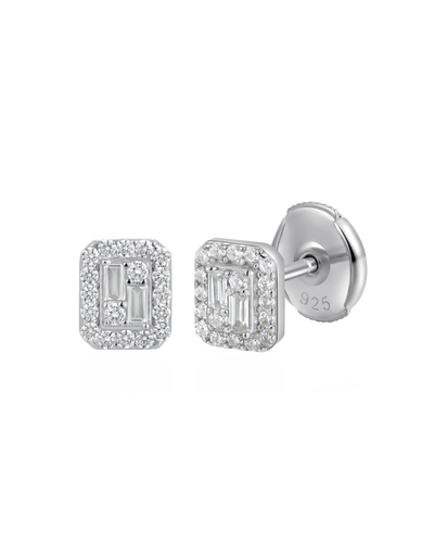 S925 Emerald Cut Mix Halo Stud Earrings - Pair