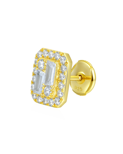 S925 Emerald Cut Mix Halo Stud Earrings - Pair